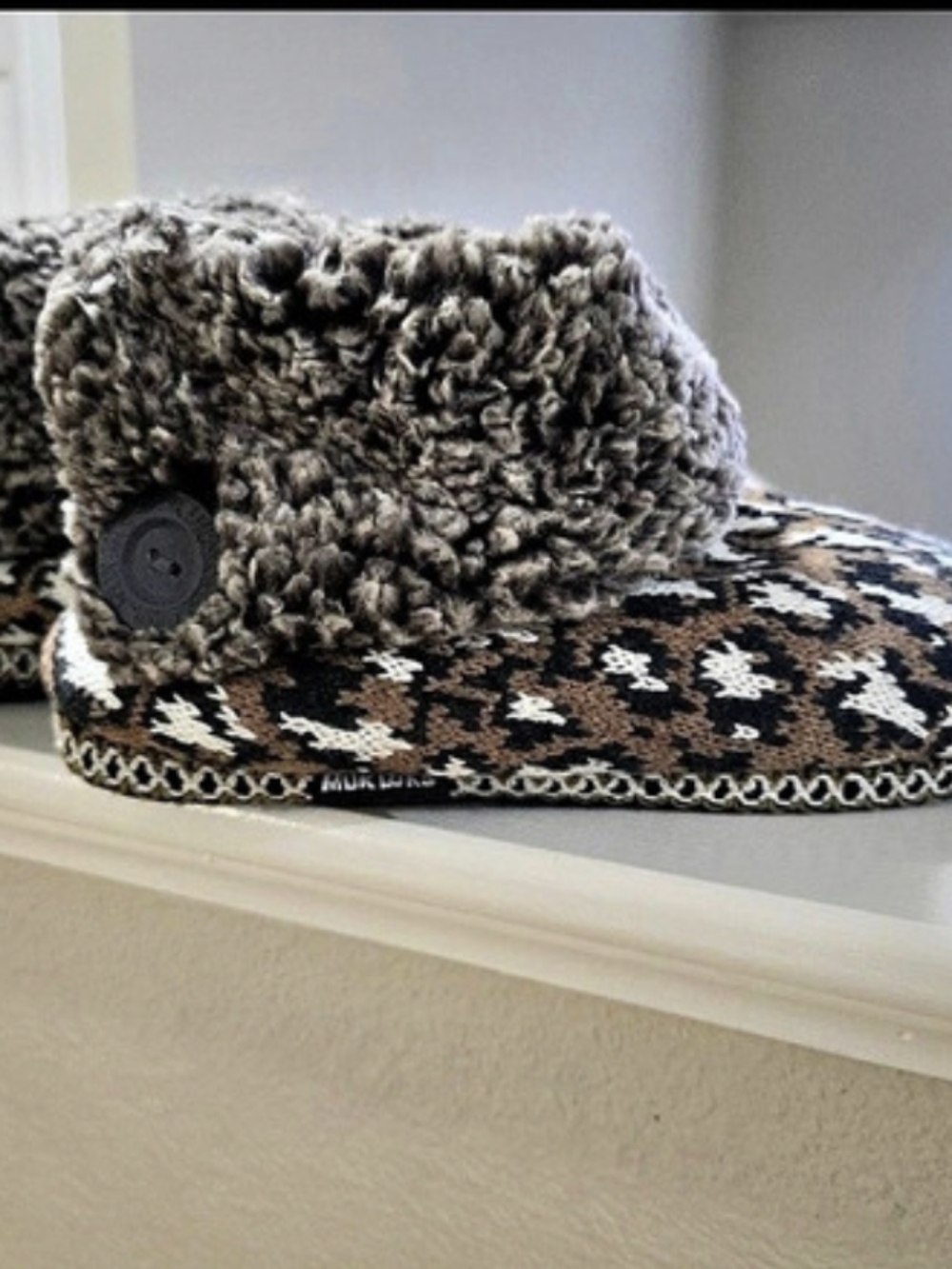 Muk Luks Faux Fur Animal Print Slippers Brown & Gray
